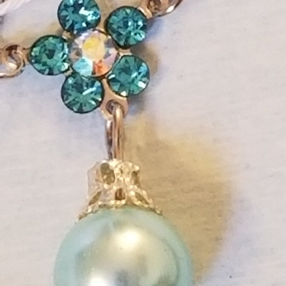 NWT Handmade Necklace Blue Swarovski Pearl - Picture 5 of 7